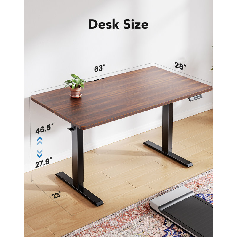 Bureau debout électrique à hauteur ajustable, Gris / Noir, L 63 po x P 28 po