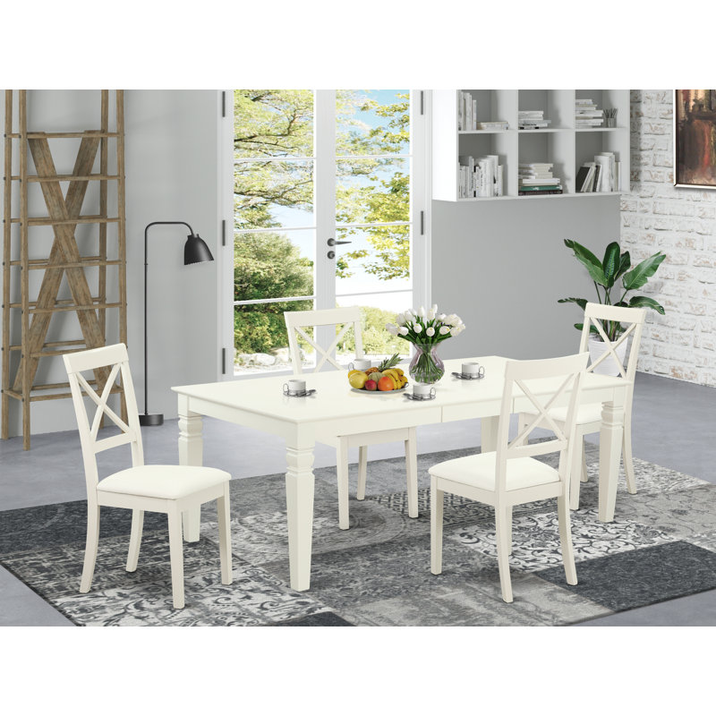 Ensemble de table à manger 5 pièces pour 4 personnes comprenant une table de salle à manger rectangulaire avec rallonge papillon et 4 chaises, blanc lin