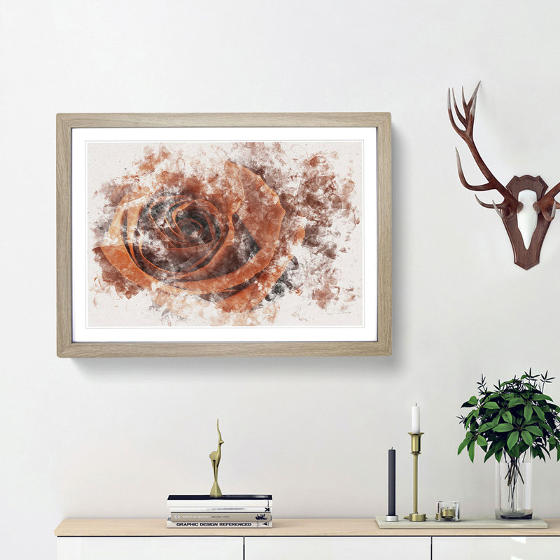 Orange Rose - Picture Frame Graphic Art Print, Oak Framed, 24cm H x 33cm W x 2cm D