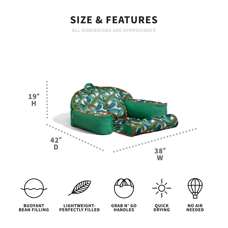 Big Joe Lazy Lounger Pool Float, Green Tropical Palm