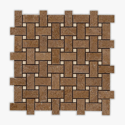 Noce, Ivory Honed Basketweave Travertine Mosaic