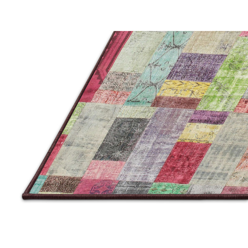 Tapis contemporain rouge / brun / bleu, Rectangle 6 pi x 9 pi