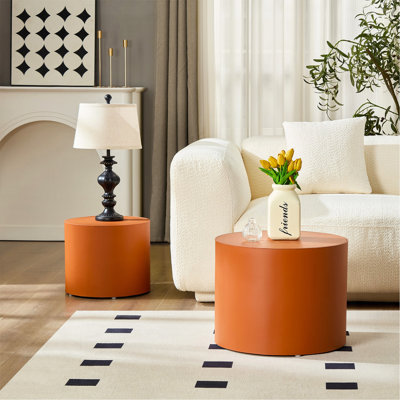 Table en cuir moderne avec panneau de fibres à densité moyenne orange - tailles compactes, idéale pour la décoration du salon et l'utilisation quotidienne