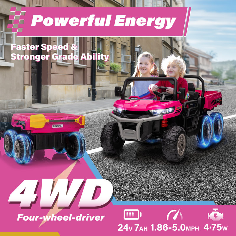 Pink 24V Kids Ride-On Truck with Remote Control and Electric Dump Bed