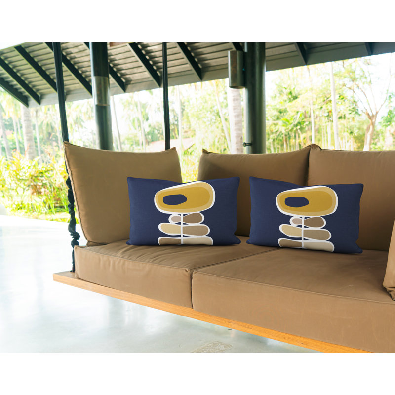 Outdoor Reversible Throw Pillow, Yellow/Navy Blue/Beige
