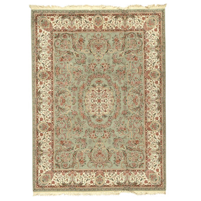 Hand Knotted Wool Area Rug in Green