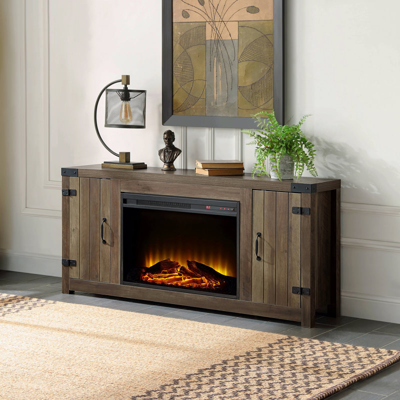 Rustic Oak Finish Fireplace With 2 Storage Drawers, 25" H x 54" W x 12" D