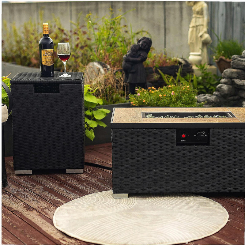 Bamboo fire pit table with tank stand and ceramic tile top, Dark Gray