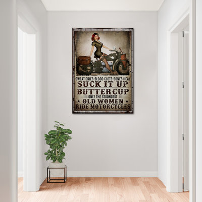 «Women Riding Motorcycles - Suck It Up, Butter Cup Value N'applique pas - Impression sur toile tendue