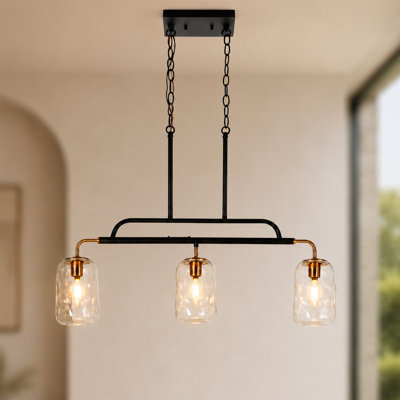 Bergeson 3 - Light 30"W Kitchen Island Pendant UL Certified with Hammered Glass