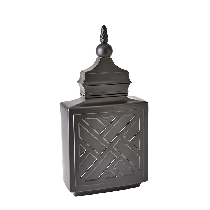 Chinoiserie Handmade Ceramic Jar, Matte Black, 27.75" H x 13.75" W x 6" D