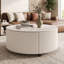 Table basse ronde 29,5 po moderne avec plateau en pierre frittée à motif marbré, 2 tiroirs, roulettes, mobile, facile à assembler-506849930