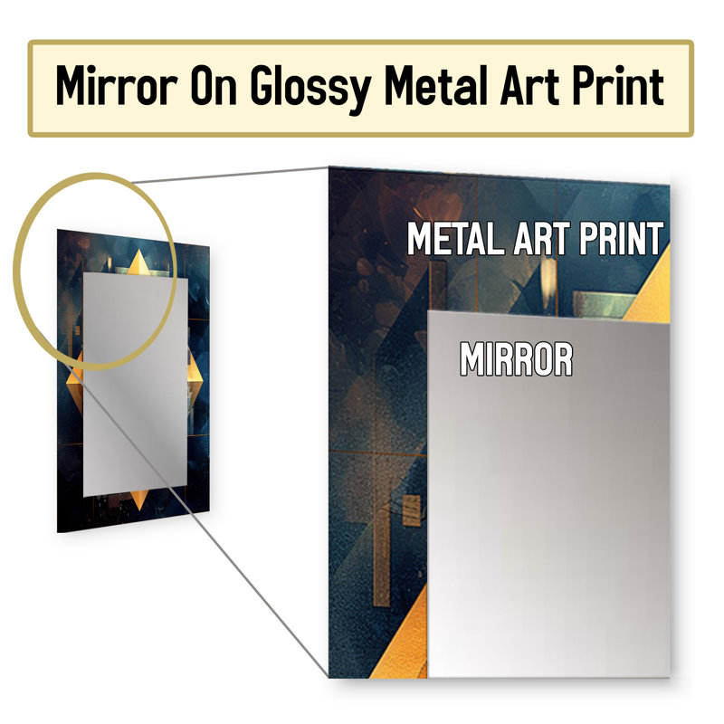 Gold Cubist Visions III - Cubism Wall Mirror, Modern Decorative Mirror, Printed Metal Art, 40" x 30"