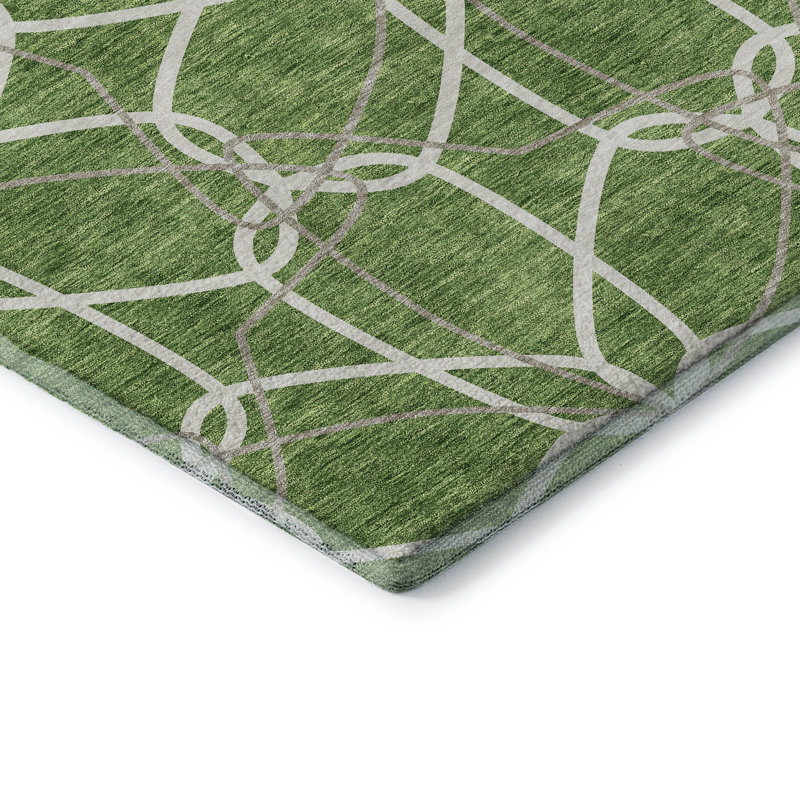 Premium Machine Washable Prisco Green Rug, Rectangle 10' x 14'
