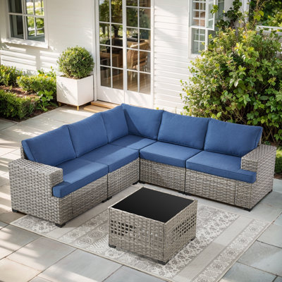 Clute Arnoltice 78.7" Wide Outdoor Wicker Rattan Deep Seating Patio Sectional With Cushions And Coffee Table by Latitude Run