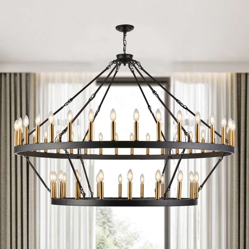 Lustre Veiz, Noir mat / laiton brossé, H 41 po x l 60 po x P 60 po, 54