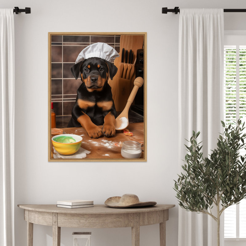 «Rottweiler Puppy Chef» par Keili, reproduction d'art sur toile encadrée, H 30 po x l 23 po