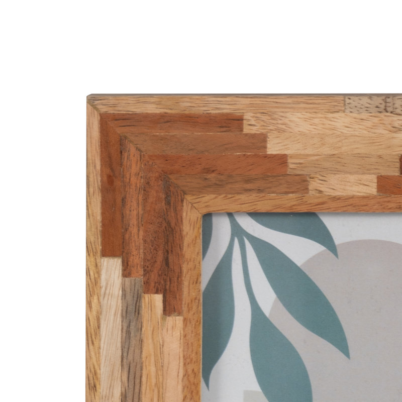 Cadre photo en bois fabriqué à la main Audry avec panneau en verre et détails géométriques, 4 po x 6 po