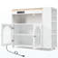 Îlot de cuisine roulant avec table allongée, îlot de cuisine sur roulettes avec lumières DEL, prises de courant et 2 portes en verre cannelé, îlot de cuisine avec compartiment de rangement et 3 tablettes ouvertes latérales, blanc-554206734