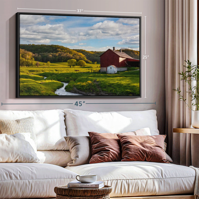 Nature «Green Fields Red Barn Wall Art», H 25 po x l 37 po