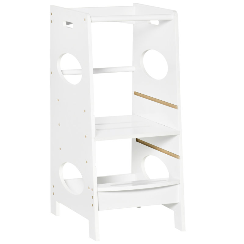 Fridley Toddler Step Stool Adjustable Standing Tower with Safety Rail, White