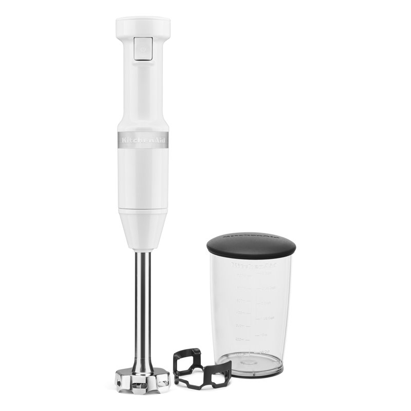 KitchenAid Corded Variable-Speed Immersion Blender in White with Blending Jar, White