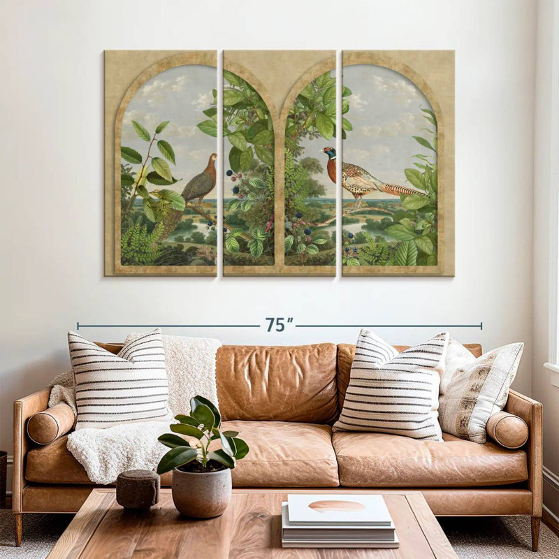 Brampt Antique Window With Nordic Birds, 42" H x 65" W