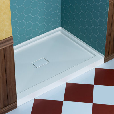 60 In. X 30 In. Solid Surface Shower Pan Base In White, Alcove Installation With Left/Right/Center Drain Options, Slip-Resistant & Mold-Resistant