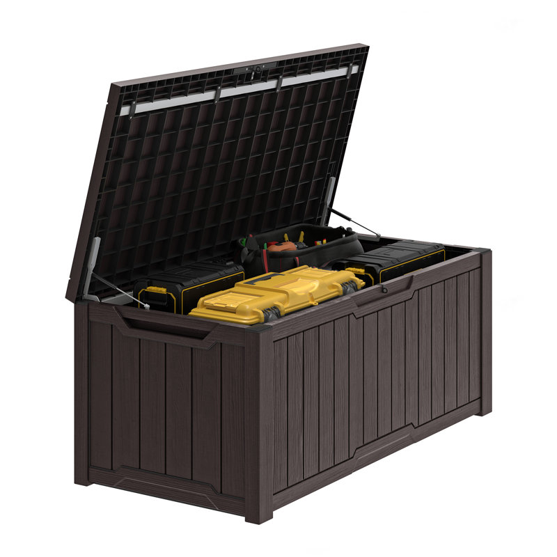 Edrosie Inc 121 Gallons Water Resistant Resin Lockable Deck Box, Brown