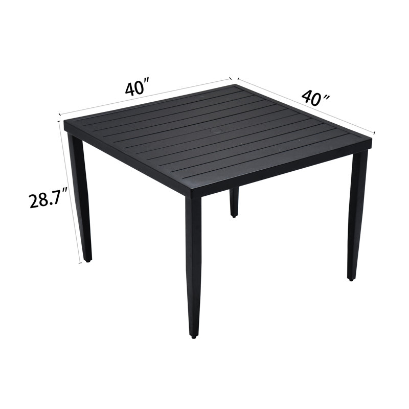 Table d'extérieur en aluminium 40 po x 40 po - noir Ember, léger, moderne, aspect minimaliste, rouille de patio noir, style contemporain