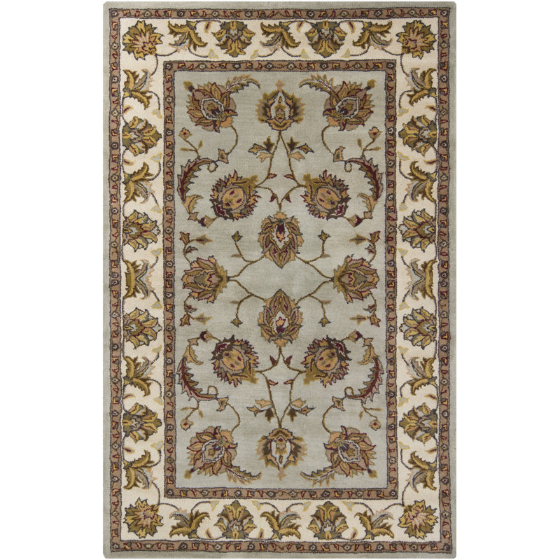 Tapis traditionnel en laine touffeté à la main Perrussia, Rectangulaire 8 pi x 10 pi, Ivoire ivoire