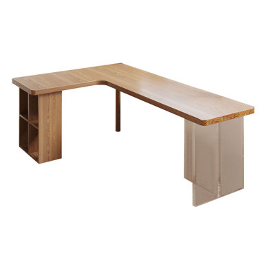 Bureau en coin brun en bois massif en forme de L