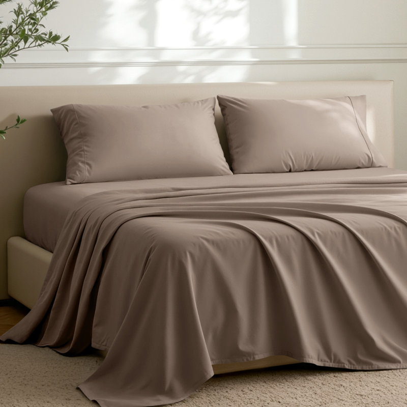 Ensemble de draps en microfibre avec taies d'oreiller, Ensemble de draps pour grand lit avec 2 taies d'or, Taupe