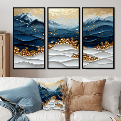 Blue Waves Heights Golden Coastal I - Ensemble de décoration murale bord de mer