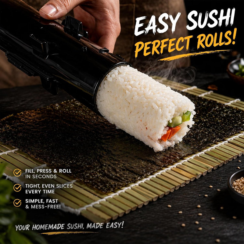 Easy Sushi Bazooka Sushi Roller Maker Set with Bamboo Rolling Mat