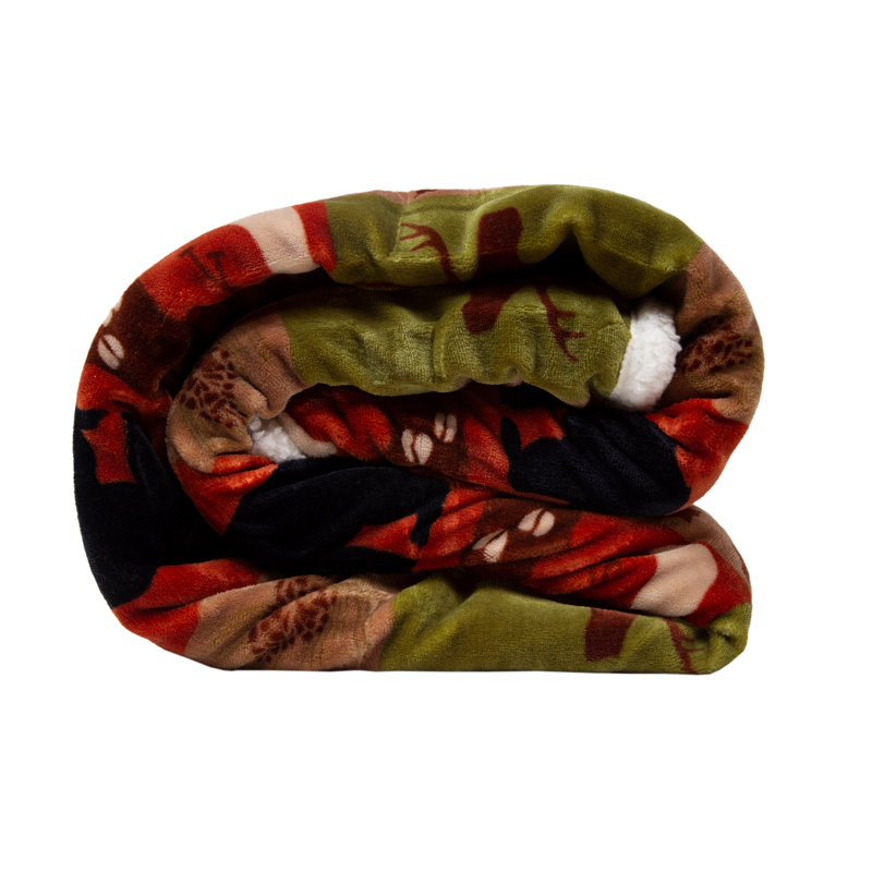 Rustic Patchwork Lodge Reversible Sherpa Fleece Throw Blanket