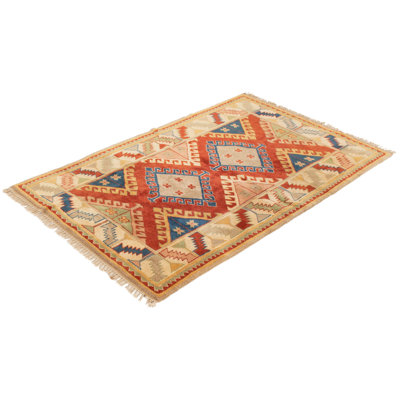 Tapis unique en laine noué à la main style Anatolian des années 1980 de 4 pi 11 po x 7 pi 9 po vert / rouge Lilly-Anne