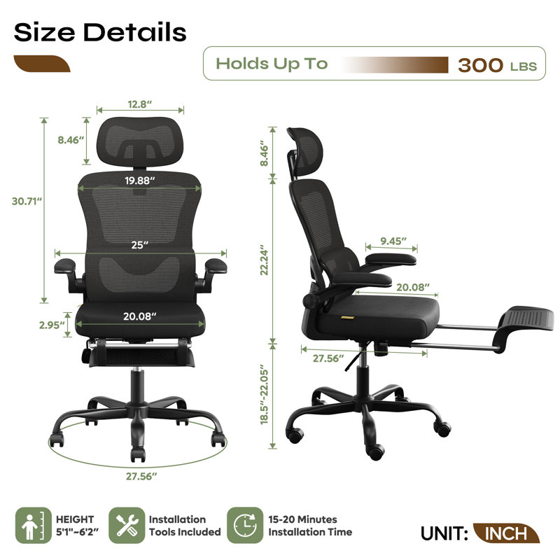 Chaise de bureau ergonomique en filet, Noir