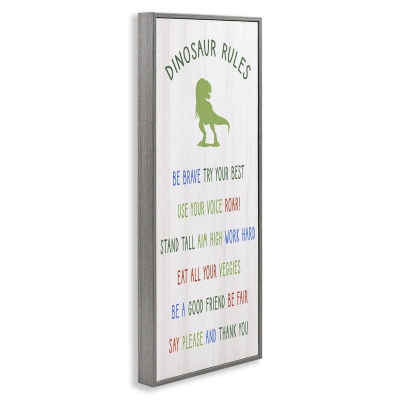 «Dinosaur Rules répertorié» T-Rex vert Reptile gris ferme surdimensionné, giclée sur toile, art texturé par Daphne Polselli