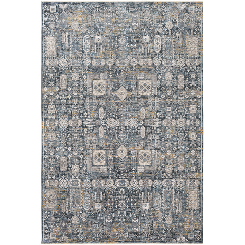 Tapis gris / bleu sarcelle tissé à la main Fleener, Rectangle 12 pi x 15 pi