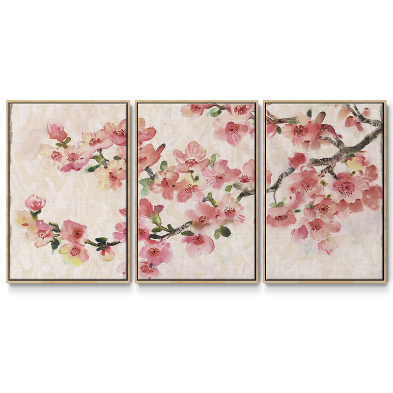 " Cherry Blossom Composition I " 3 - Pieces, 36" H x 75" W x 2" D, Natural