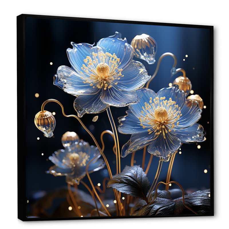 Céleste harmonie florale I sur toile, H 36 po x l 36 po x P 1,5 po, Cadre flottant noir