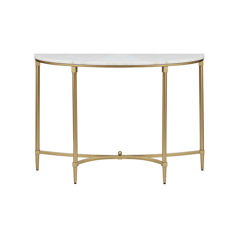 Console attrayante, plateau en marbre blanc et pieds en métal doré, H 29,96 po x l 43,13 po x P 14,21 po