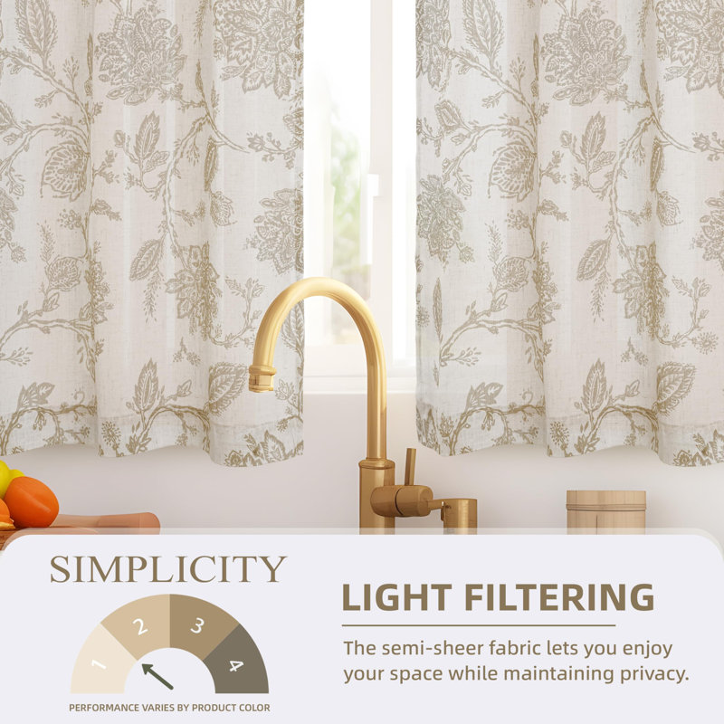 Kitchen Curtain Floral Tier Linen Short Pinstripe Cafe for Living Room Bathroom Julia Farmhouse Rustic Curtains Rod Pocket 2 Panels
