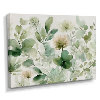 «Watercolor Greenery Sage Watercolor - Plants», impression sur toile botanique verte