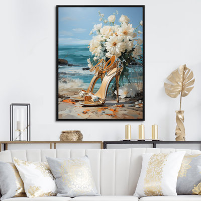 Coastal Floral High Heels By The Beach I - Fashion High Heels Wall Art