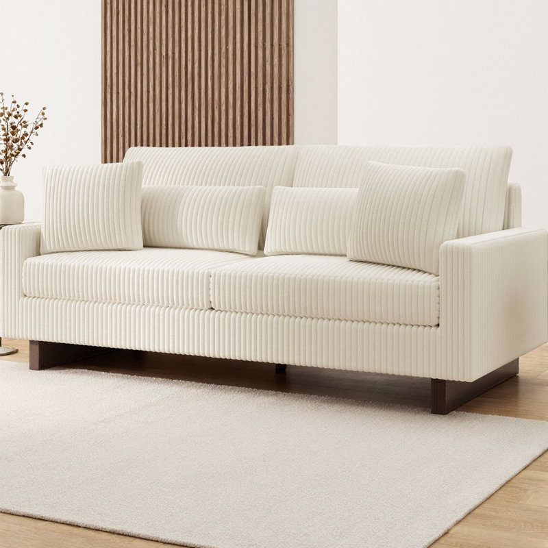 Canapé 2 places 80,3 po avec quatre coussins pour le salon Modern Corduroy, Beige