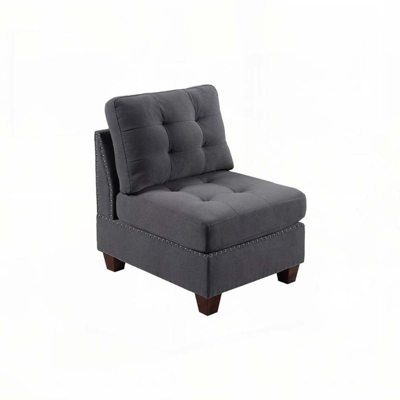 Chaise de salon capitonnée sans accoudoirs en tissu de lin gris 1pc