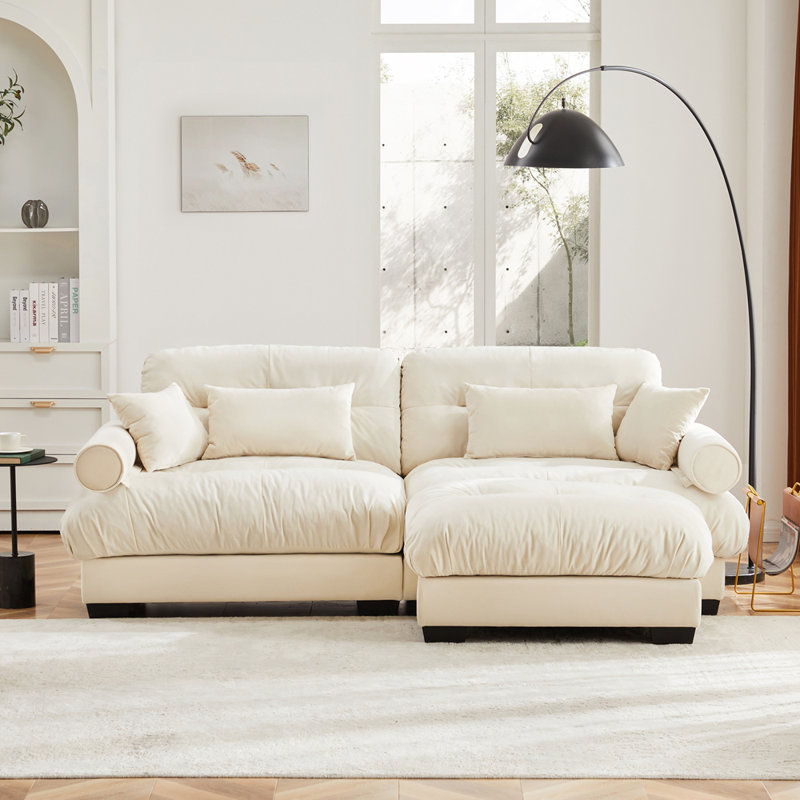 Canapé deux places avec repose-pieds, Crème, crème