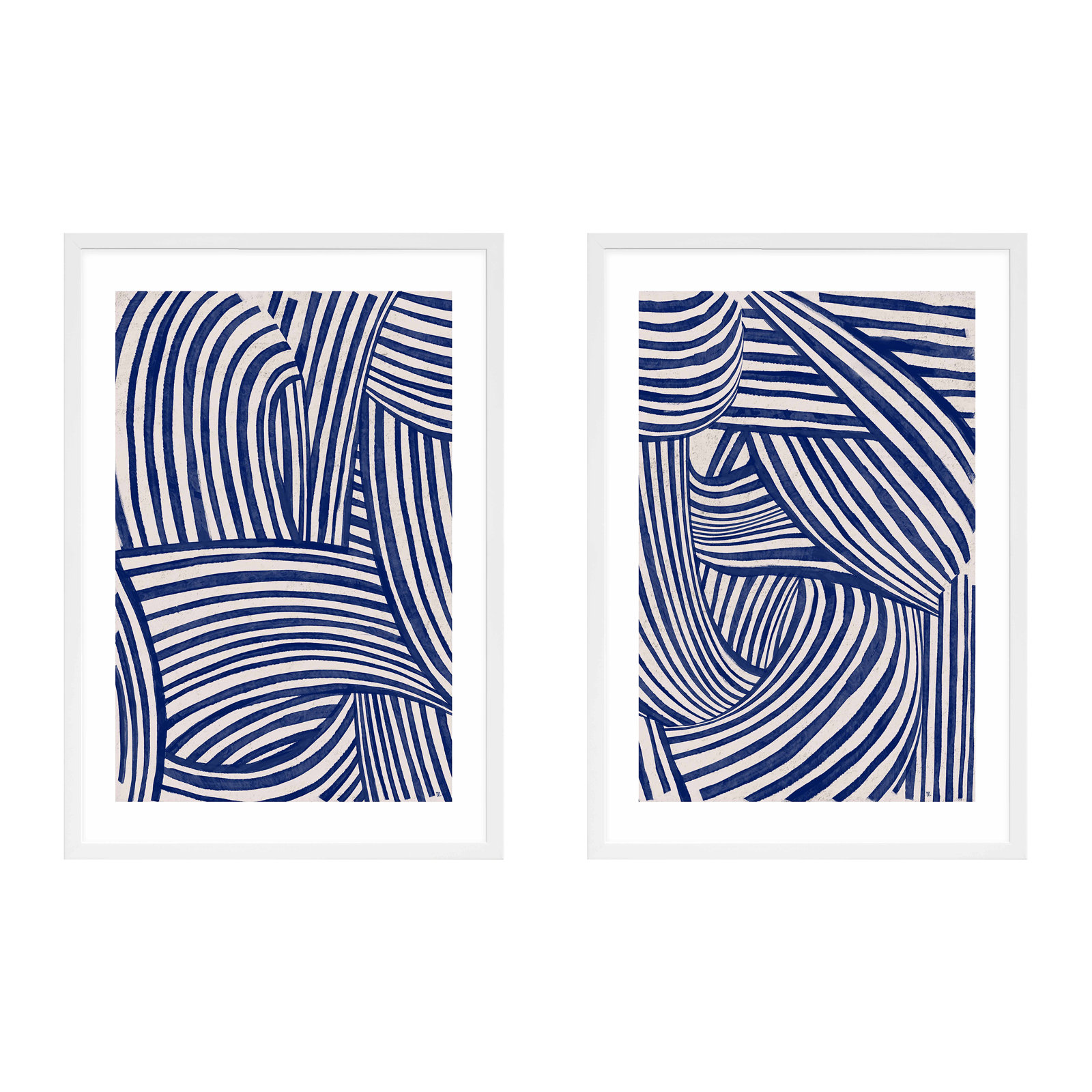 Blue Waves 2-Piece Painting Set, 20" H x 14" W x 1.25" D, White Framed